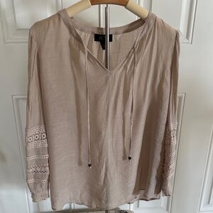 BCX Taupe Blouse with Lace Detail